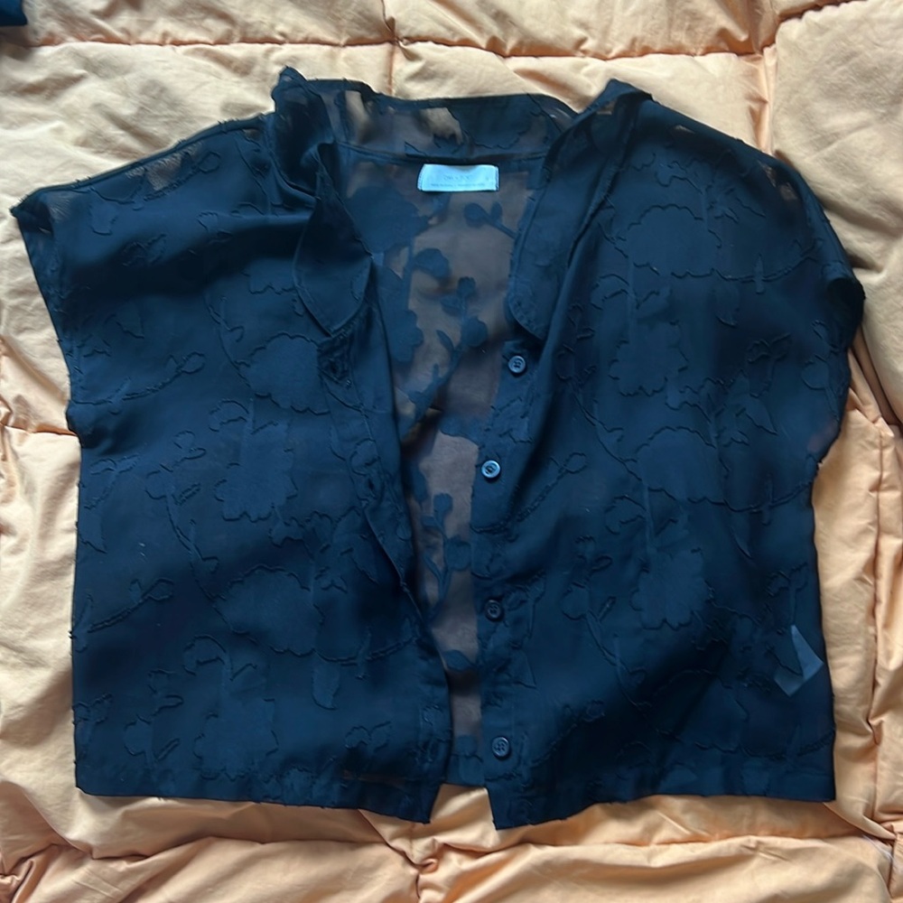 Oak+fort sheer collared cropped button up shirt, black size Small
